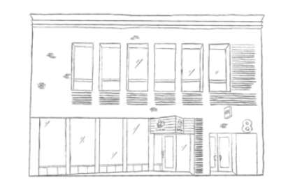 Line drawing of the TEMPORARY CLOSURE</br>Downtown location